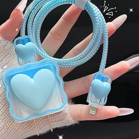 Waves Blue Heart Shape DIY 18W 20W Data Cable USB Charger Protector Line Earphone Wire Saver for iPhone XR/7/8