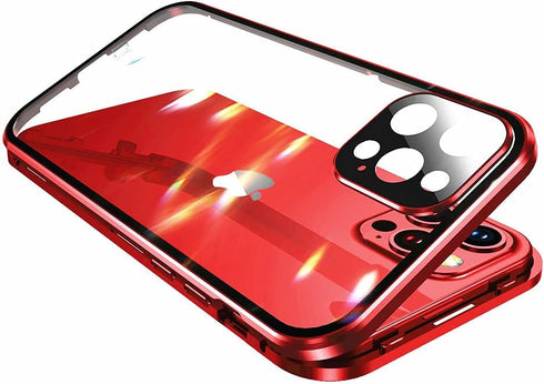 Anti-spy Screen Case for iPhone 12 Pro Max, Lock + Magnetic Adsorption, 360 Full Body Protective Cover, Red