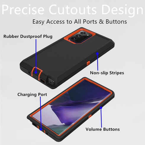 Heavy Duty Case for Samsung Galaxy Note 20 Ultra, Dustproof Shockproof 3 in 1 Rugged Cover 6.9 Inch (Orange/Black)