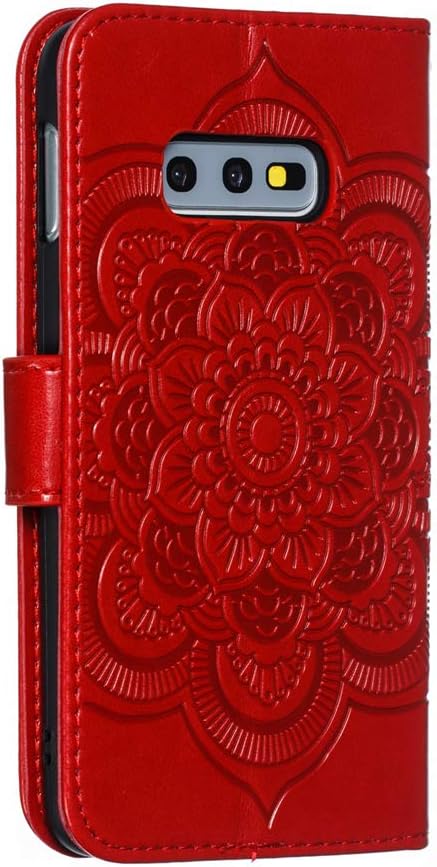 LEECOCO for Samsung S10e Case, Mandala Embossing Luxury PU Leather Flip Notebook Wallet Cover, Red