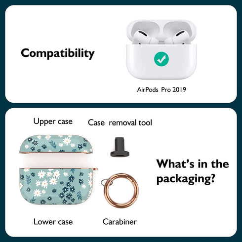 TATOFY Stylish Case Cover for AirPods Pro 2019, Flower Patterns Protective Hard Case for Women Girls with Clip (Cyan)