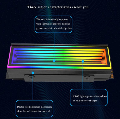 M.2 2280 ARGB Hard Drive Heatsink Cooling SSD Cooler, 5V 3Pin RGB Sync, Efficient Heat Dissipation, White