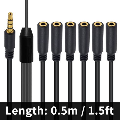 Poyiccot 3.5mm Headphone Splitter, 1 to 6 Ways 3.5mm TRRS Male to 6 Female Cord for Earphone, Laptop, Phone