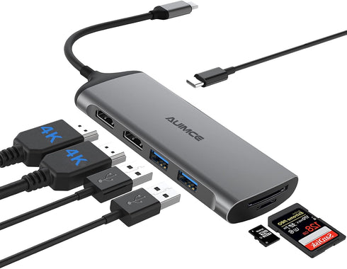 Auimce USB C Docking Station Dual Monitor, 7-in-1 Laptop Dock with 2 HDMI,100W