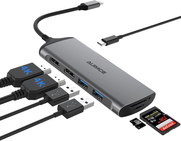 Auimce USB C Docking Station Dual Monitor, 7-in-1 Laptop Dock with 2 HDMI,100W