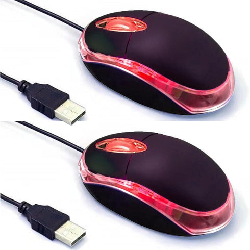 2 Pack Wired Mini Optical Mouse, Ergonomic USB Mouse for Laptop PC Desktop, Compatible with Windows, Linux, Mac (Black)
