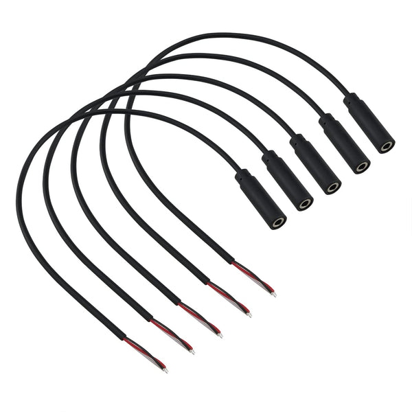 5PCS Replacement 3.5mm Female Jack to Bare Wire TRS 3 Pole Stereo Connector for Headphone Repair, Black