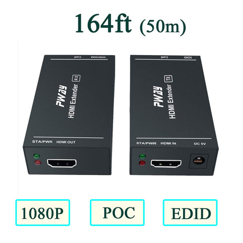 PWAY HDMI Extender 1080p@60Hz, Over Single Cat5e/Cat6/Cat7 Cable, Full HD Uncompressed Transmit Up to 164 Ft