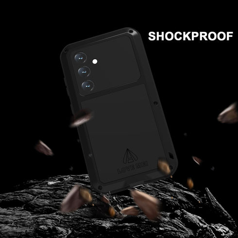 LOVE MEI Military Rugged Case for Samsung Galaxy S24 5G, Shockproof Dustproof with Tempered Glass Screen Protector