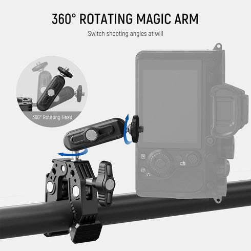 NEEWER Super Clamp with Dual Ballhead Magic Arm, Cold Shoe, 1/4" Threads, Phone/Action Camera Mount Adapter for Tripod,