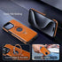 Luxury Leather Invisible Stand Phone Case Cover for iPhone 12-15, Metal Magnetic Folding Stand (Brown, iPhone 13 Pro)
