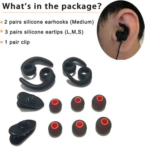 Replacement Earbuds Tips, Anti Slip Silicone Earhooks, Earbuds Cover, Eartips Fins Wings Stabilizer for In-Ear Earbuds