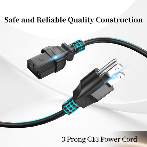(2 Pack) 3 Prong Computer Power Cable, 10A 125V Power Cord, Varbmt 4FT Replacement Power Cord for LCD Plasma TV, PC, Monitor, Scanner, Projector, Printer Power Cord