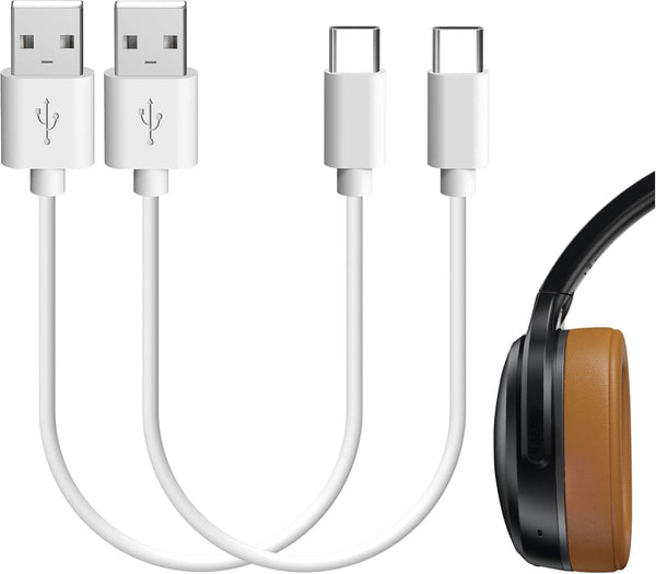 Geekria USB Headphones Earbuds Short Charger Cable, Compatible with Skullcandy Aviator 900 ANC (1ft/30cm 2 Pack)