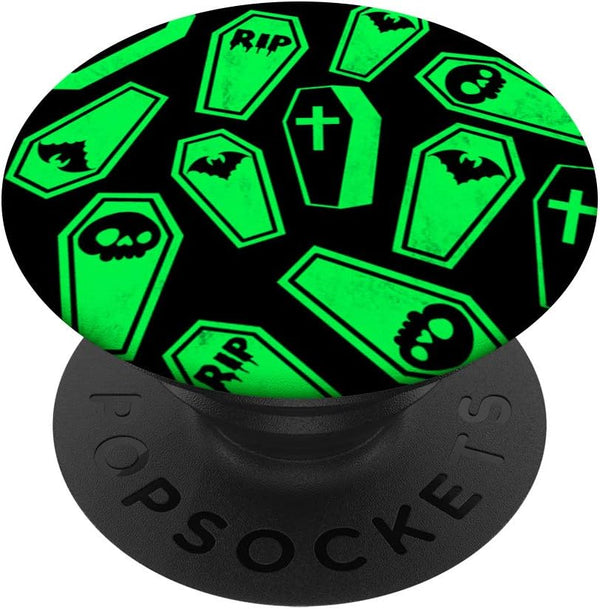 Halloween Coffin Pattern Black Green Horror Gothic PopSockets PopGrip: Swappable Grip for Phones & Tablets