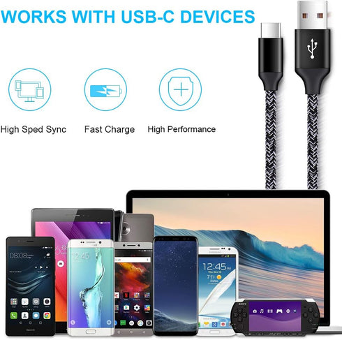Fast Charging USB Wall Charger & Type C Cable for Samsung Galaxy A11, A21, A51, S24, Note 20 Ultra, LG Stylo 6/5/4.