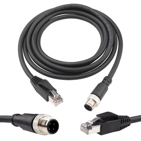 M12 to RJ45 Industrial Ethernet Cable: Automation Systems Interconnect, Cat5e SFTP 2M/6.6Ft