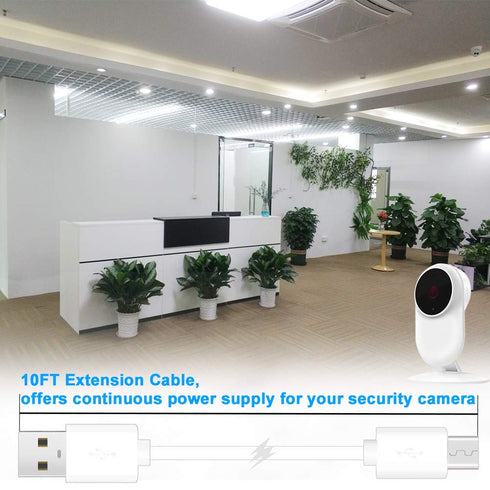 2-Pack 10FT USB Power Extension Cable for Wyze Cam, YI Home Camera, Nest-Cam Indoor, Oculus Go, Charging Cord