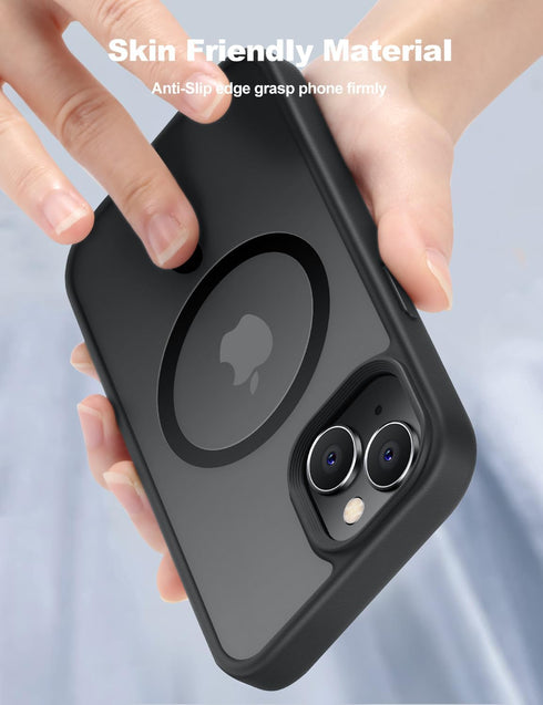 Tigowos Strong Magnetic Case for iPhone 15, 10FT Drop Resistant Matte Skin Feeling Back Cover, Shockproof Slim Fit,