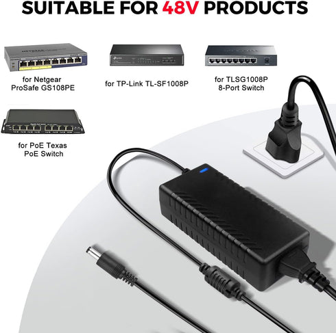 LeTaoXing 48V 2A Power Supply, AC to DC 48V 2A 96W Adapter for PoE Switch CCTV Camera Router Control System