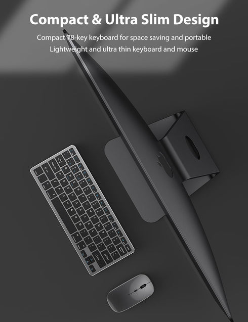 Wireless Keyboard and Mouse for Mac, 2.4G/Bluetooth Combo Ultra Slim Compact 78 Keys Rechargeable Low Profile Set