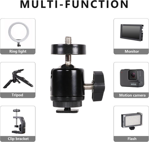 360 1/4 inch (2 Pack) Hot Shoe Mount Adapter Degree Swivel Mini Ball head with Screw for DSLR Camera, Monitor