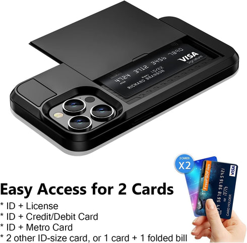 Vofolen Dual Layer Shockproof Wallet Case for iPhone 15 Pro 6.1 Inch, Black with Hidden Card Slot and Slim Hard Shell