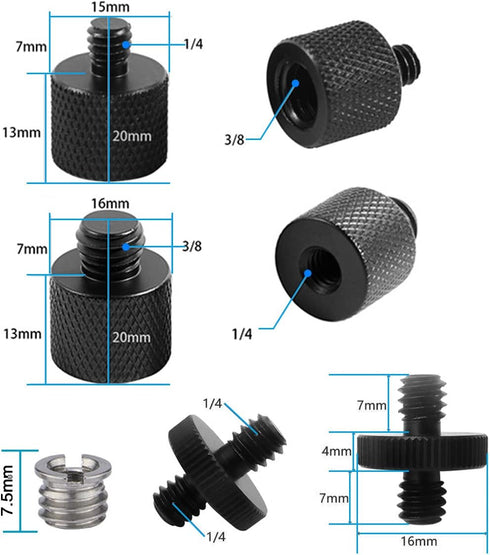 Threaded Tripod Screw Adapter Double Head Stud, 1/4" Male to 3/8" Female Adapter Set for Camera Cage Mount Light Stand