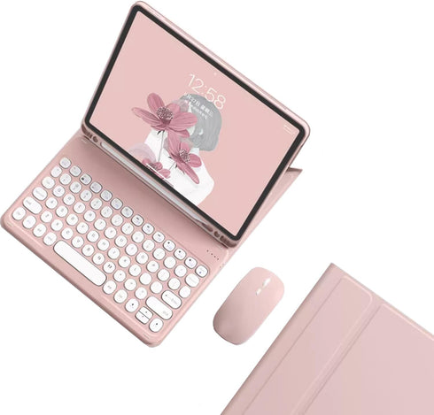 Keyboard Case for Galaxy Tab A8 10.5 inch with Bluetooth Mouse, Detachable Candy Color Keyboard Cover - Pink