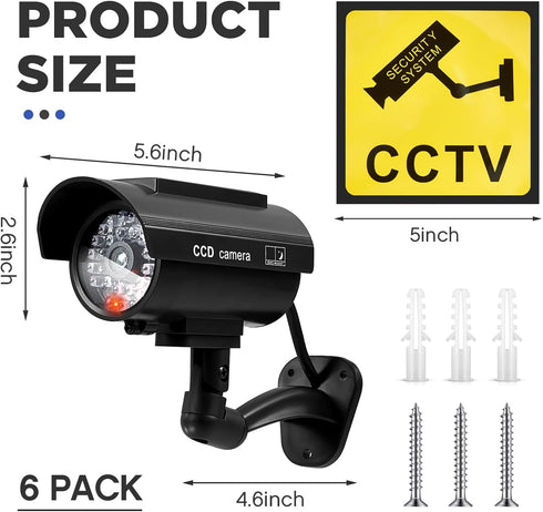 Kanayu 6 Pieces Solar Powered Fake Security Camera, Simulated Surveillance with Realistic Red Flashing Lights