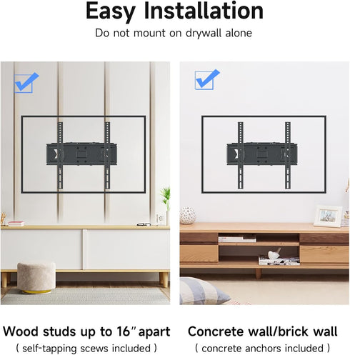 suptek 32-60 Inch 16" 400x400mm, 99lbs, MA001 Full Motion TV Wall Mount for TVs, Swivel & Tilt Adjustable Bracket, Dual
