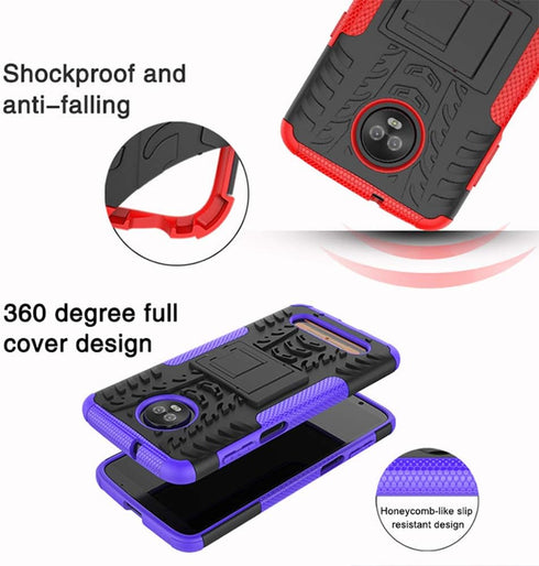 Yiakeng Moto Z3 Case, Dual Layer Shockproof Slim Protective Hard Phone Cover with Kickstand for Motorola Moto Z3 (Red)