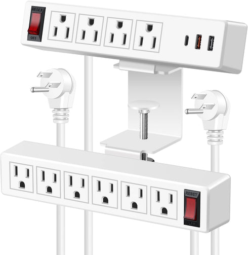 VILONG Desk Clamp Power Strip with 10 AC Outlets, PD20W USB-C, 6ft Extension Cord, Removable Clamp Power Socket