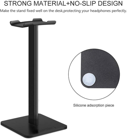 Link Dream Headset Holder - Gaming Headphone Stand with Aluminum Bar, Flexible Headrest, Anti-Slip, Black