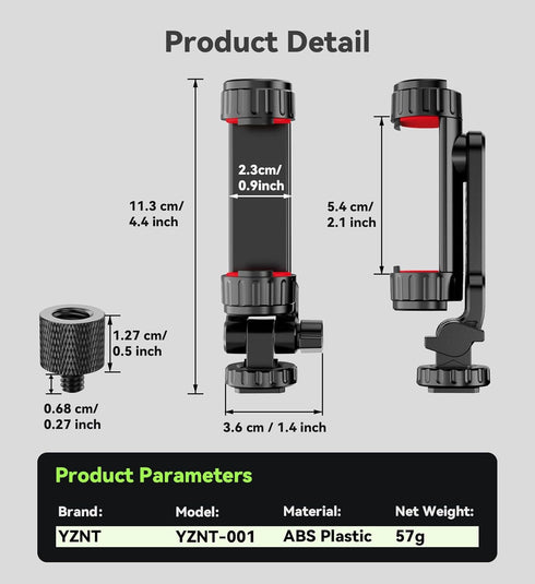 YZNT 2 1/4" 360Rotation 180Tilt Phone Tripod Mount, Universal Smartphone Holder with Cold Shoe Mount Adapter