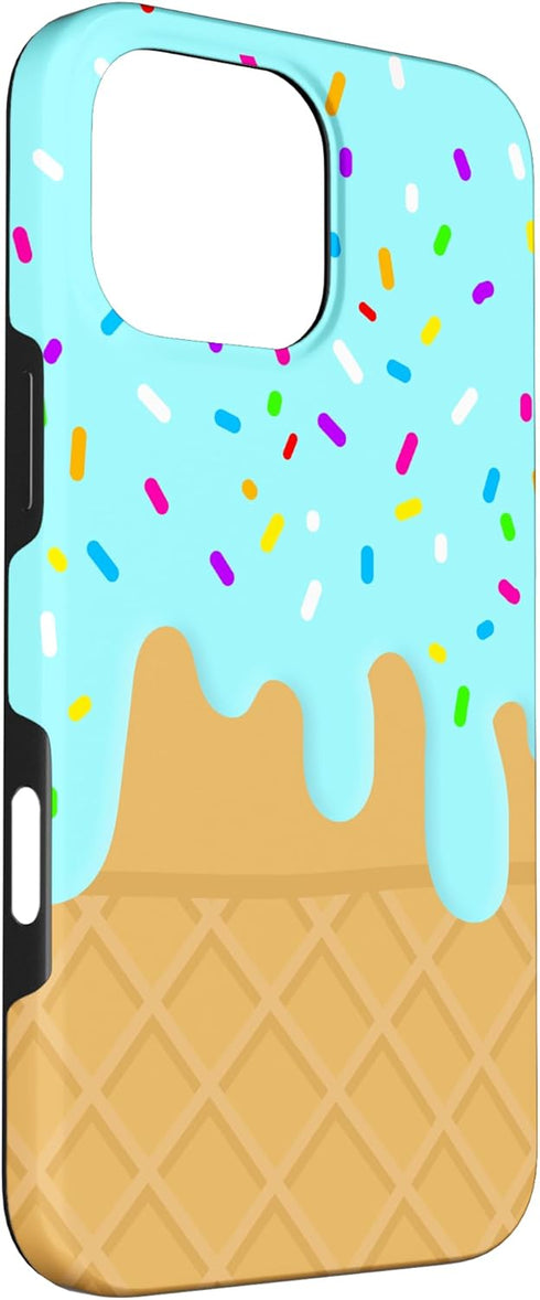 Strawberry Ice Cream Cool Design 16 Ice Cream Cone Colorful Sprinkles Drip Waffle Case for iPhone Pro Max