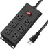 JUNNUJ Heavy Duty 20 Amp Power Strip with 6 Outlets, 12 Gauge Surge Protector, 3000J, 6 FT Extension Cord for Garage