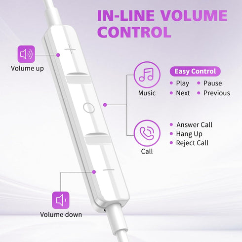 USB C Headphones for Samsung S24 Ultra S23 Fe A35, Type C Earphones Noise Isolating with Mic, Wired Earbuds, Purple