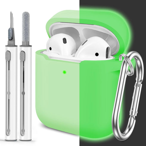 AirPods Case Cover with Cleaner Kit, Soft Silicone Protective Cover for Apple AirPods 2nd 1st Generation, Glow Green
