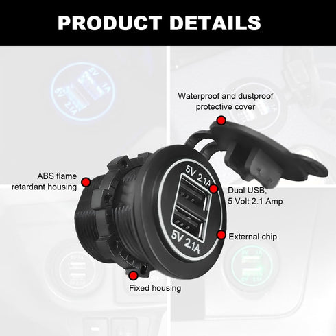 SHMZK 4.2A 12V/24V 2.1A 2.1A Dual USB Charger Socket, Waterproof Power Outlet & Quick Charge Socket, USB Charger Socket