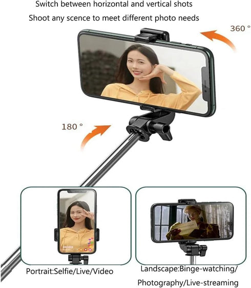 PINHEN Tripod,3 1 360 Selfie Stick in Extendable Rotation Tripod Stand with Detachable Wireless Remote, Portable Mobile