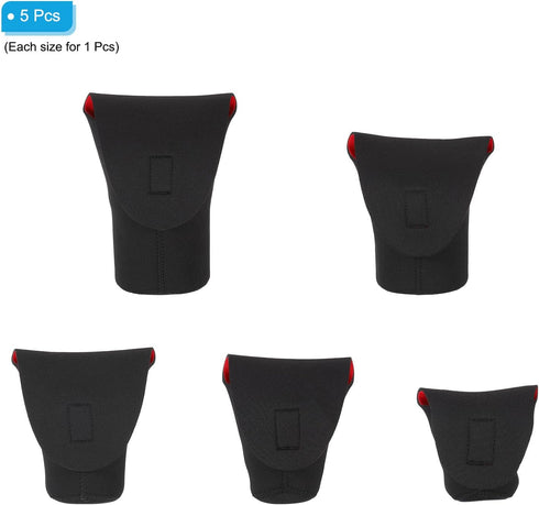 PATIKIL 5 Pcs Lens Pouch Bag Set, Shockproof Camera Lens Case with Hook and Loop for SLR