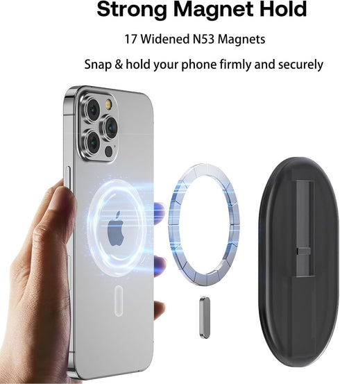 Magnetic Finger Phone Grip for MagSafe Stand, Phone Grip Strap Holder as Kickstand, Magnetic Phone Grip Holder, for iPhone 15/14/13/12 Series, Transparent