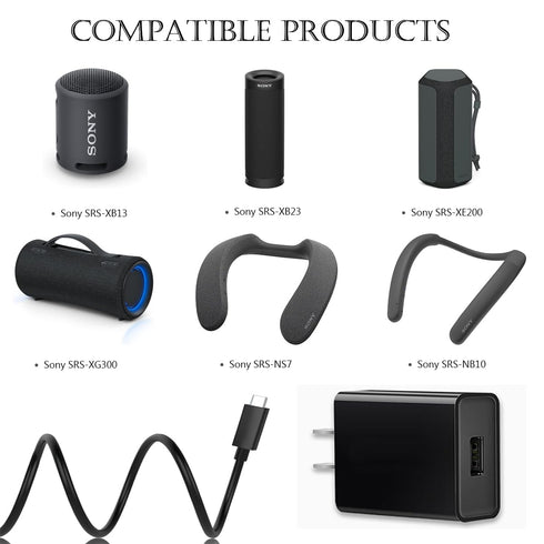 Charging Cord Compatible for Sony SRS-XB13 SRS-XB23 SRS-XB33 SRS-XB43 XG300 SRS-XE200 SRS-XE300 X Portable Speaker, Sony SRS-NS7 SRS-NB10 Wearable Speaker USB-C Charger Adapter Cable Replacement