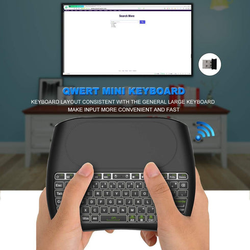 Mini Bluetooth Keyboard D8, Rechargeable Wireless Keyboard with Touchpad, Backlit Handheld Remote, 2.4G WiFi/BT4.2 for
