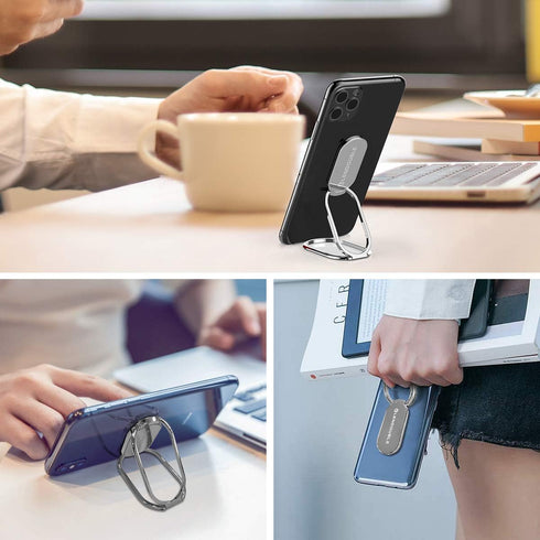 Foldable Cell Phone Stand for Desk - Adjustable Ring Holder Kickstand for Office & Magnetic Car Mount