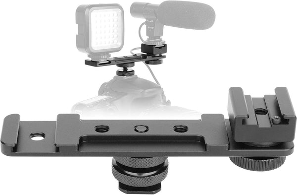 ChromLives Hot Shoe Extension Bar Mount, Cold Shoe Flash Bracket, Dual Straight Mount for Nikon Canon Sony DSLR