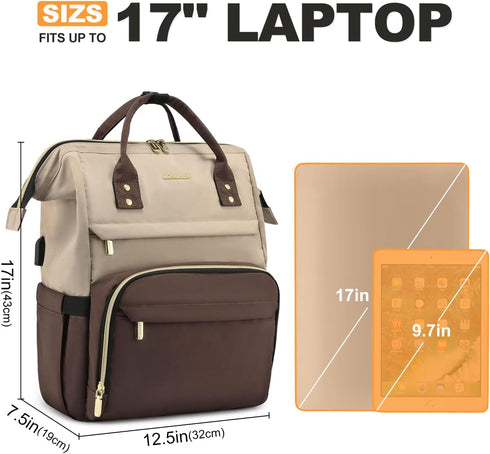 LOVEVOOK Laptop Backpack for Women - Fashion Travel Computer Bag with USB Port, Fits 17-Inch Laptop, Light