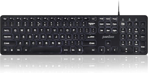 Perixx PERIBOARD-331 Wired Backlit USB Keyboard, Slim Design with Big Font Keys, White Illuminated LED