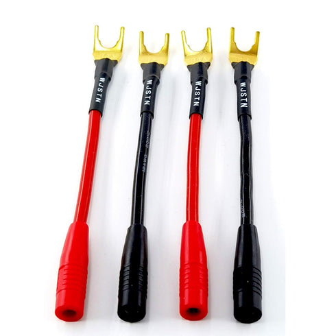 Spade Plug to Female Banana Jack Adapter Cable, 4mm Banana Jack Female to Fork Spades Cable 4 Pack (3 inch)